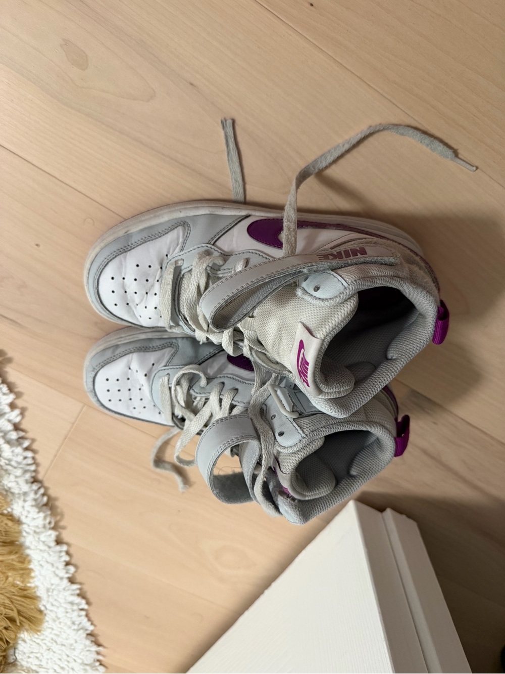 Nike Kids White and Purple Mid-Top Sneakers